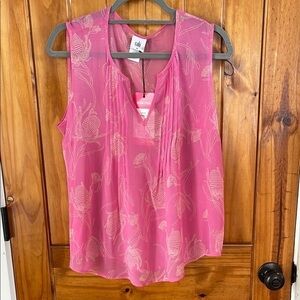 Cabi Corsage Top Pink Floral Sleeveless Medium Sheer